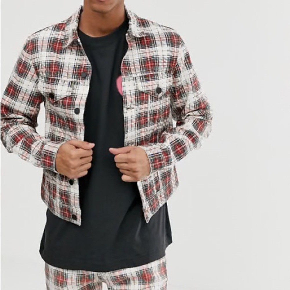 Cheap Monday Men's Red and Black Plaid Jacket